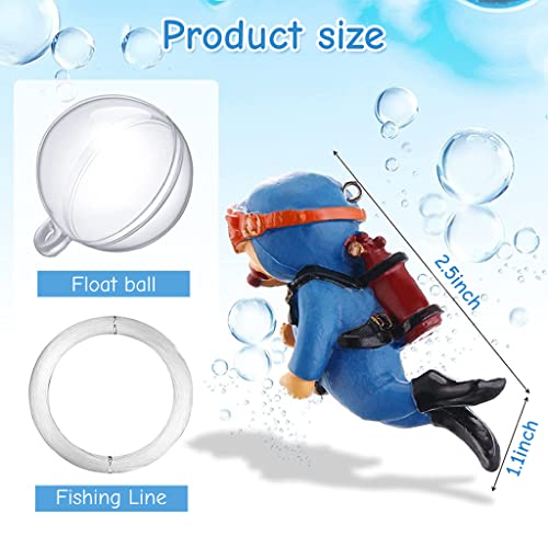 Qpets® Aquarium Decor Combo – 3 Pcs Fluorescent Silicone Jellyfish Ornaments & 2 Pcs Floating Cartoon Diver Resin Decorations for Fish Tank, Artificial DIY Fish Aquarium Accessories Set