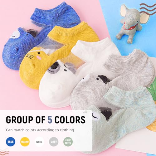 SNOWIE SOFT 5 Pairs Toddler Socks Floor Socks for Boys Summer Breathable Cotton Mesh Socks for Kids Cute Cartoon Baby Kids Socks for Kids 1-3 Years Old