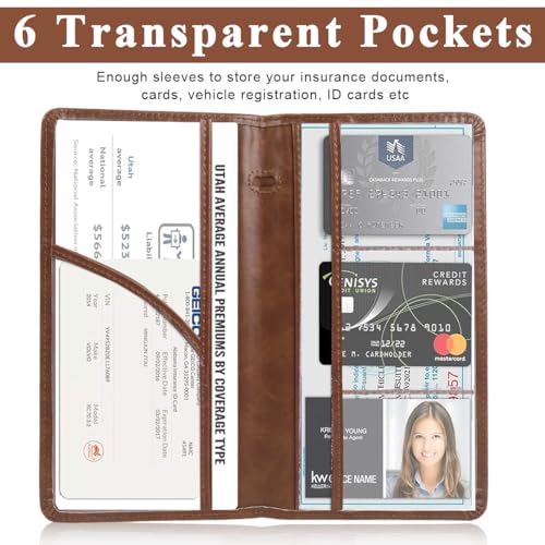 STHIRA® Car Document Holder Bifold PU Leather Bag with 6 Transparent Pouches Spacious Organizer for Registration Insurance License Cards Cash Sturdy Durable File for Vehicle Documents 3PCS