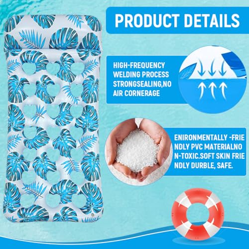 Proberos® Premium PVC Pool Lounger for Adults 160cm Extra-Long Inflatable Floating Bed with Headrest Sun Shade Heavy-Duty Float Sunbathing Lake Beach Blue 3 PCS