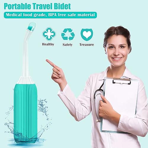 HANNEA® 500ml Portable Retractable Travel Bidet with Bag 2 Nozzles for Toilet Handheld Postpartum Perineal Cleansing Childbirth Cleaner Outdoor Camping Personal Hygiene Green 2PCS