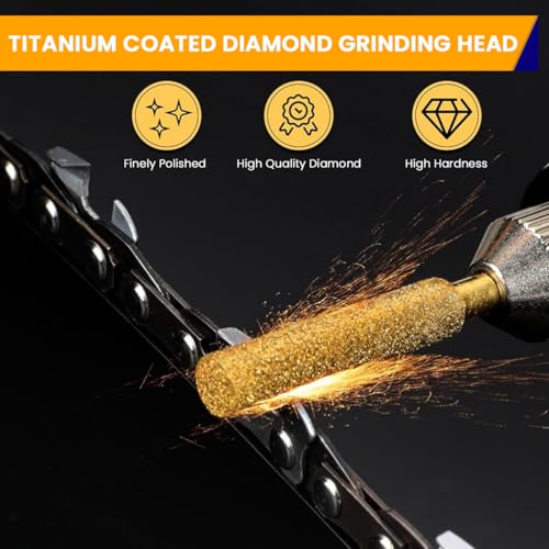 Serplex® 36PCS Chainsaw Sharpener Bits Titanium Plated High Hardness Sharpening Attachments for Chain 4/4.8/5.5mm Coarse Emery for Electric Power Rotary Tools