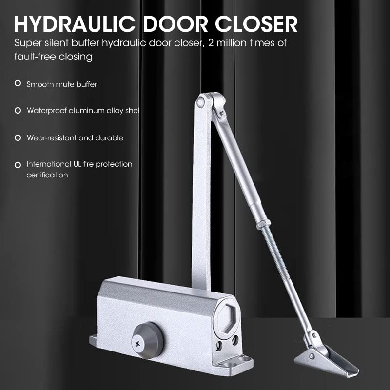 HASTHIP Quiet Door Closer, 2-Level Adjustable Automatic Zinc Alloy Door Closer, Spring Hydraulic Auto Door-Closer for Kitchen Door, Toilet Door, Wooden Door, Hollow Door, Framed Glass Door, 25-45KG