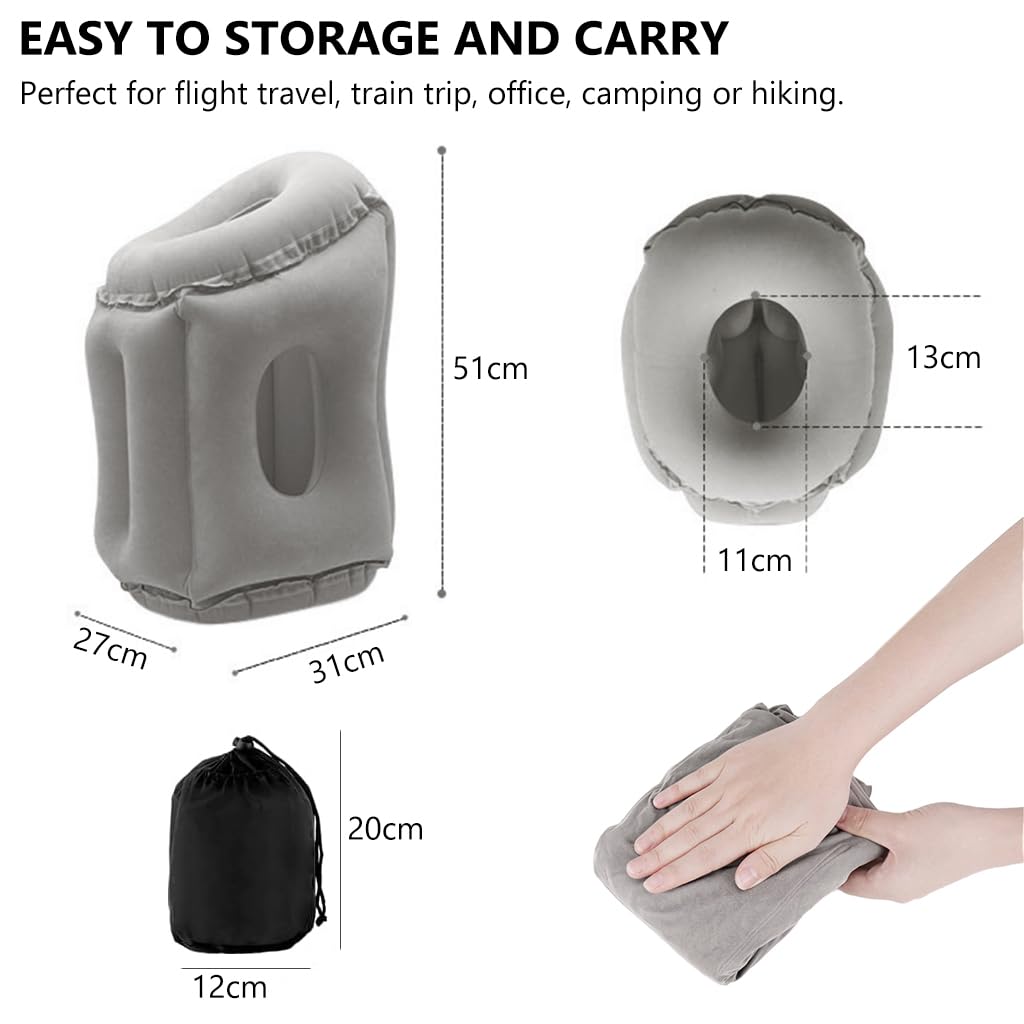 HANNEA Inflatable Travel Pillow, Inflatable Neck Air Pillow for Sleeping for Airplanes/Cars/Buses/Trains/Office Napping