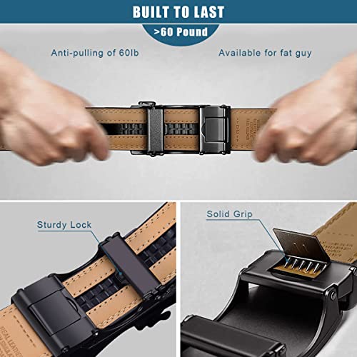 GUSTAVE Belt for Men Black Leather Mens Belt Adjustable Fashion Buckle Belt - 130cm Length, No Punch Hole