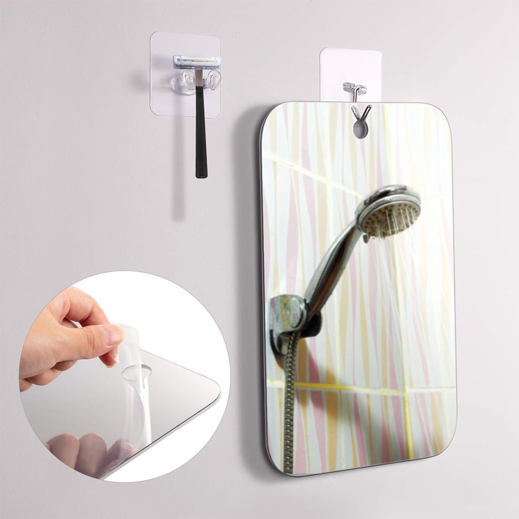 MAYCREATE Anti-Fog Shaving Mirror, 6.81in Anti-Fog Makeup Shave Frameless Shower Wall Hanging Mirror with Handheld Option for Men and Women