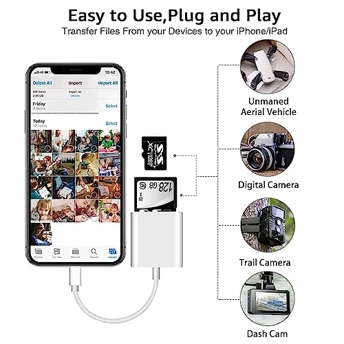 Verilux SD Card Reader for iPhone iPad, Dual Card Slot Memory Card Reader Supports SD and TF Card 2 in 1 TF Card/Micro SD Card Reader iPhone for Plug and Play Card Reader for iPhone