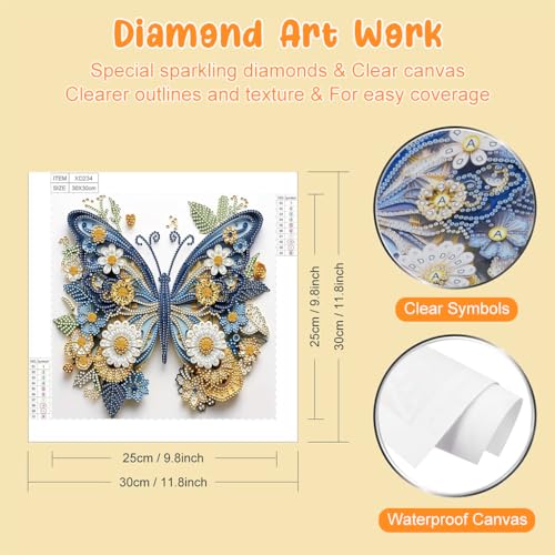 HASTHIP® 5D Diamond Painting Kit Three-dimensional Aesthetic Dazzling Home Decor DIY Art with Accessories and Tools 12x12 Inches Butterfly 3 PCS