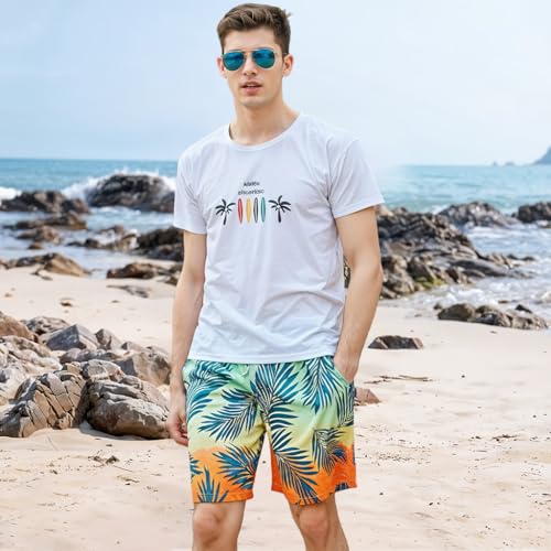 Proberos® Swimming Shorts for Men Casual Fashion Gradient Print Summer Beach Quick Dry Polyester Elastic Waist Chino Swim Wear L 3 PCS