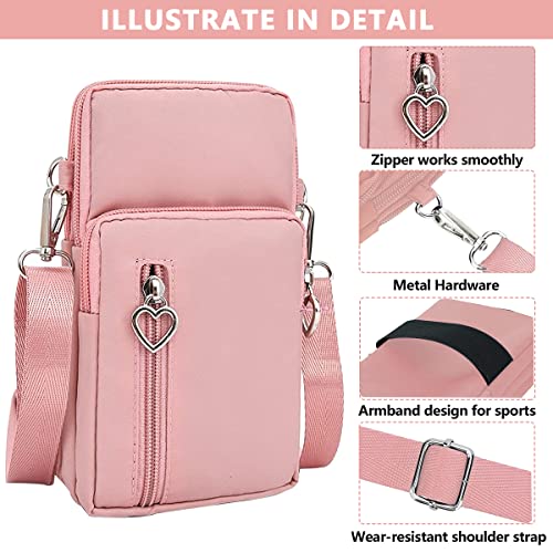 PALAY Crossbody Phone Bag for Women Mini Wallet Shoulder Crossbody Phone Bag with Earphone Cable Hole Wallet Clutch Bag for Women, Phone Bag for 7.2'' Phone, Pink