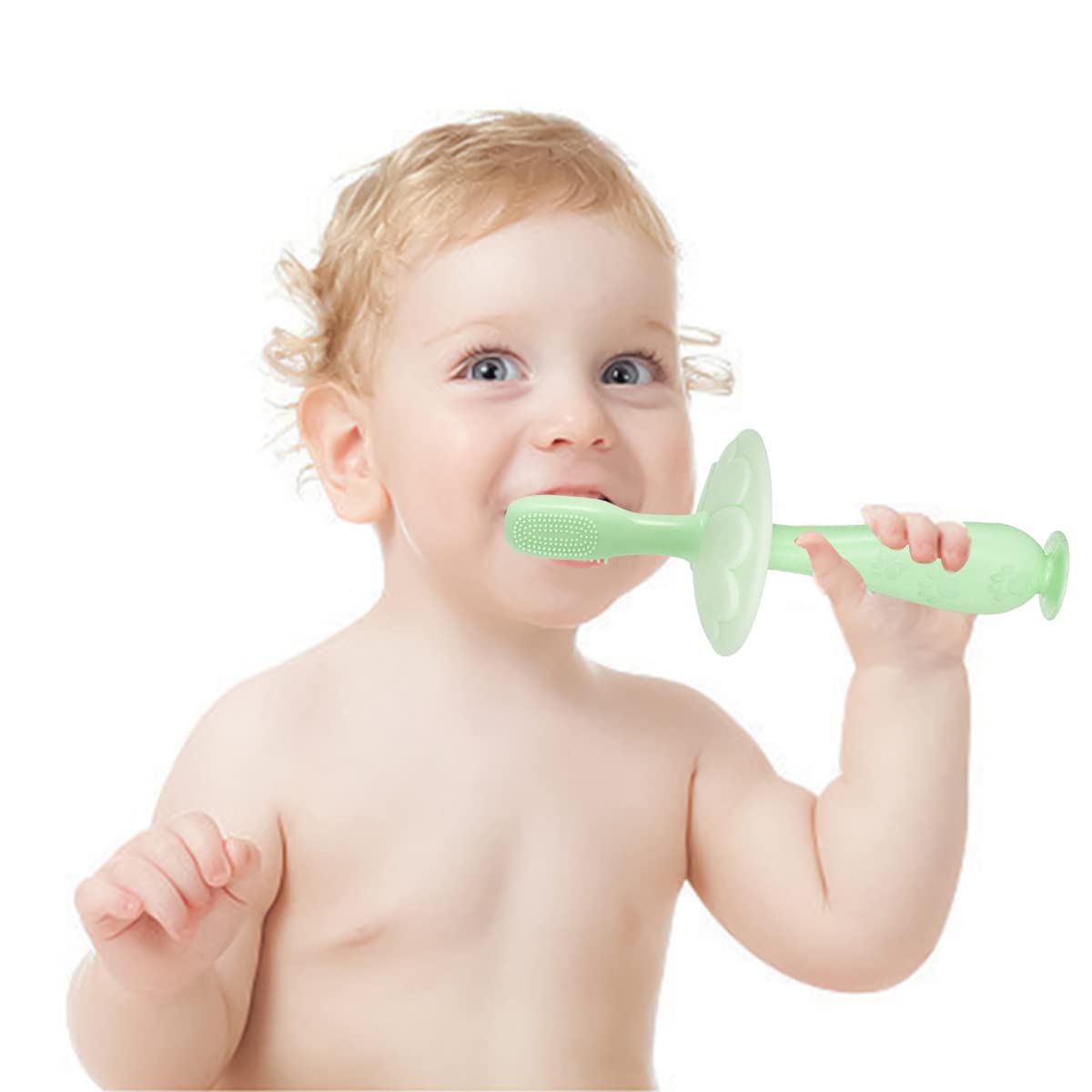 SNOWIE SOFT Baby Brush for 1-2 years Soft, Food Grade Silicon Baby Tooth Brush With Anti Chocking Shield, 2 in 1 Baby Toothbrush & Tongue Cleaner for Kids 0-2 year with Box & 3 Brush Heads