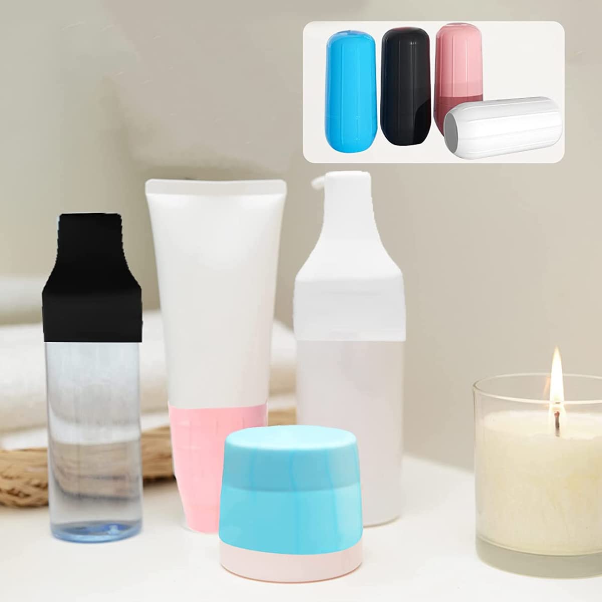 MAYCREATE 4 Pack Leakproof Sleeves for Travel Bottles for Toiletries, Multicolor Reusable Silicone Leak Proofing Elastic Sleeves Covers for Travel Container Spray Bottles