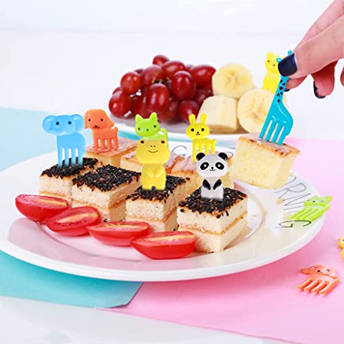HASTHIP® 30PCS Food Fruit Forks for Kids Cute Animals Little Dessert Mini Cartoon Toothpick Cake Pastry Party Supply Reusable Food Grade Plastic Random Color Elephant