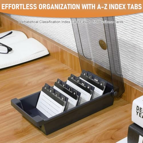 OFIFO® Large Capacity Business Card Storage Case with 5 Compartments & 20pcs A-Z Index Tabs, Business Card Case Organizer, Credit Card Holder File for 500+ Business Cards, 24cm x12cm x7.5cm