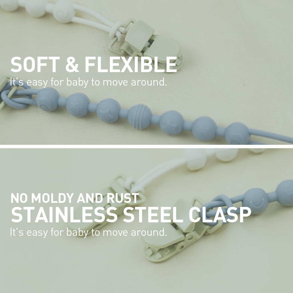 SNOWIE SOFT 2pcs Pacifier Beads Chain with Clip Silicone Pacifier Clip Silicone Soother Toy Pacifier Clip Baby Silicone Pacifier Clip Teething Relief Teether Toy Pacifier Anti Lost Clip Teething Toy