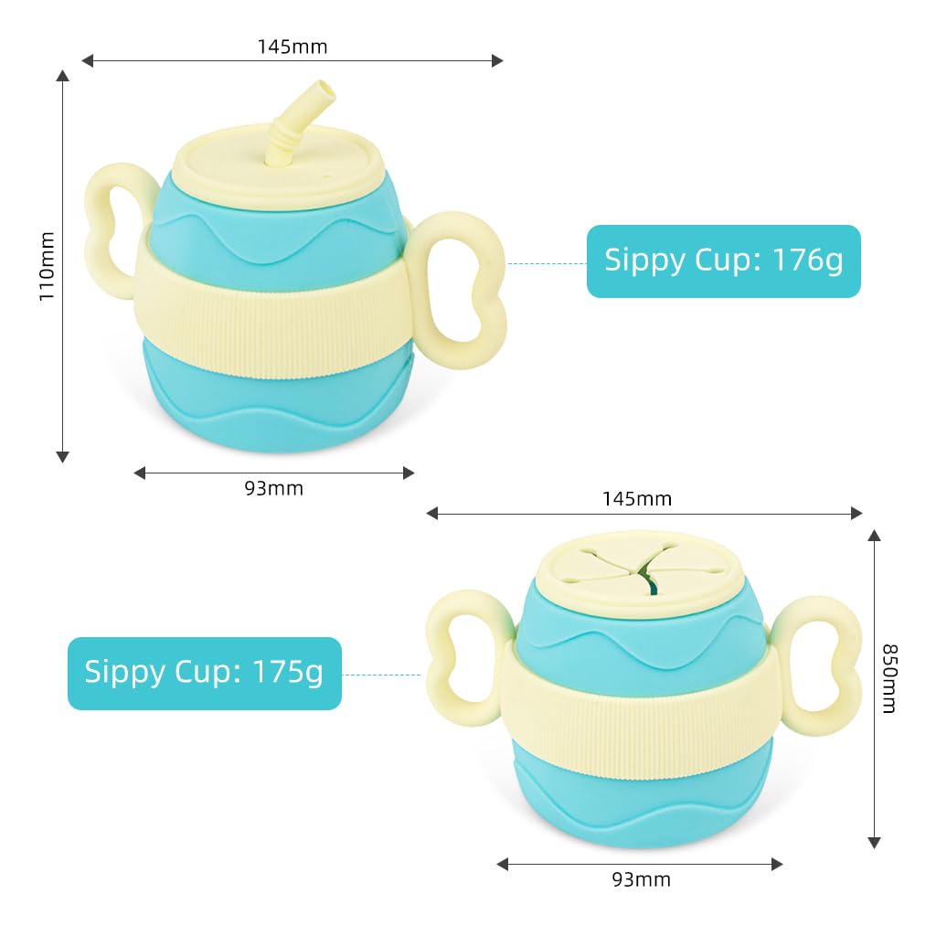 SNOWIE SOFT Silicone Cup for Baby 200ml Portable Silicone Training Cup with Ears Baby Cup with 2 Lids, Soft Silicone Straw Bottle for Kids, BPA-Free, Spill Proof Non-Slip Sippy Cup for Toddlers