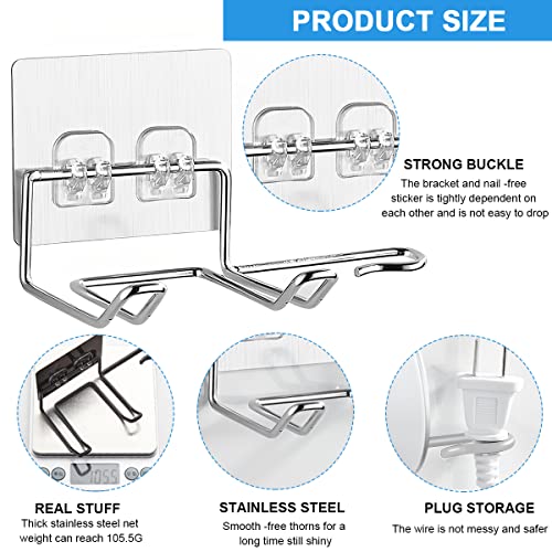 HASTHIP Hair Dryer Stand Self Adhesive Hair Dryer Holder Wall Mount Stainless Steel Hairdryer Rack Bathroom Blow Dryer Organizer Suitable for All Hair Dryer Models Grey