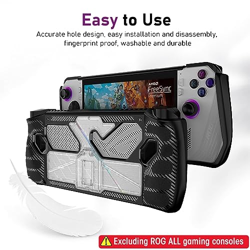 ZORBES® Case for Rog Ally Game Console Protector Anti-Scratch TPU Cover with Folding Kickstand Transparent PC Non-Slip Protective Skin Handheld Not Included Rog Ally 3PCS