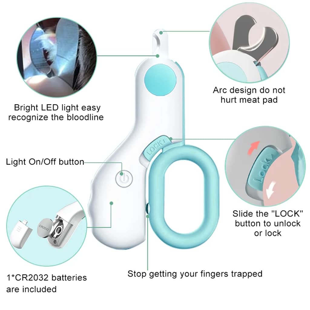 Qpets Mini Cute Dog Nail Cutter with LED for Cat Small Dog, Safe Lock Compact Dogs Nail Cutter, with Led Light Not Hurt Pets, Pet Nail Cutter for Small Pets, Dog, Cat, Puppy, Kittens