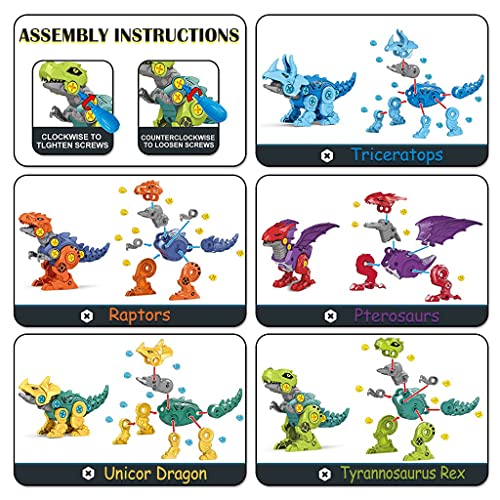 PATPAT Dinosaur Toys for Kids, Dinosaur Robot Transformers Toys STEM Construction Building Toys for Kids, Dinosaur Toys with Screwdriver Building Blocks Gifts for Kids 3 - 8 Year Old (5 PCS 9-16cm)
