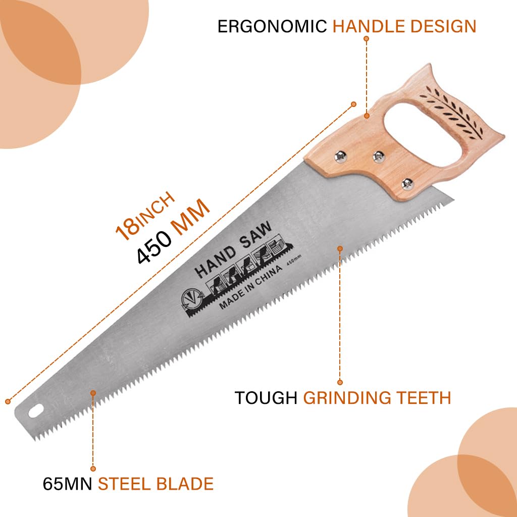 HASTHIP 45cm Hand saw for Wood, Plywood Cutting, Heavy Duty SK-4 Steel Handsaw for Pruning, Gardening, High Cutting Efficiency, Hand-Crafted Tool for Carpenter