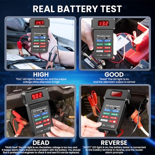 STHIRA® 12V 24V Car Battery Tester Checker Device with LED Indicators 4-Stage Diagnosis Troubleshooting Voltage 2PCS