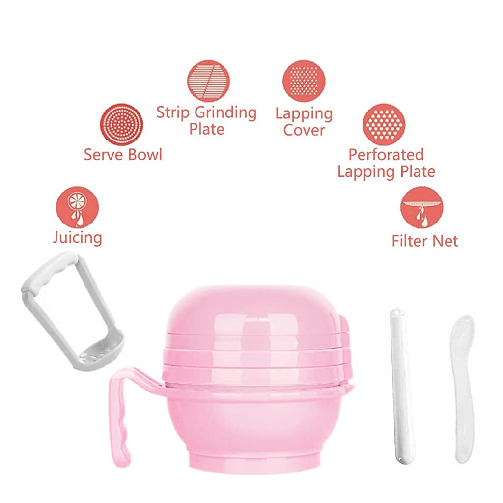 ELEPHANTBOAT 9 in 1 Versatile Baby Food Masher Mill, Food Processor, Grinder, Juicer, Filter with Textured Mashing and Filtering Plates, BPA-Free Serve Bowl