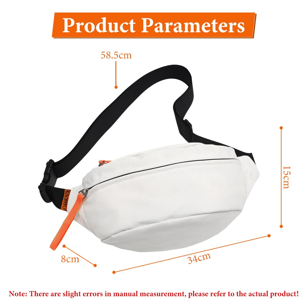 GUSTAVE Waist Bags for Men Women, Fanny Pack Women Cross Body Bag Mens Nylon Shoulder Bag, Money Bag for Commuting, Travel, Outdoor Activities, Cycling(white)
