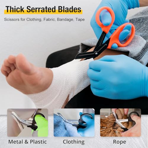 Serplex® 7.5 Inch Medical Trauma Shears Professional Stainless Steel Fabric Scissors For Nurses EMT Workers Non-Stick Blunt Tip Ergonomic Design Ideal Cutting Bandages Clothing Tape 3PCS
