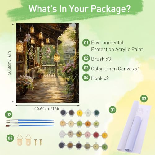 HASTHIP® 3pcs DIY Paint by Numbers Kit Countryside Hallway Oil Paint by Numbers Canvas Oil Wall Decoration Number Painting Natural Scenery Home Decoration 40 x 50 cm X3