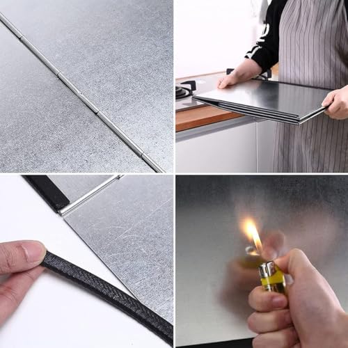 HASTHIP Kitchen Oil Splash Guard Reuseable Oil Splash Guard One-Piece Dual Stove Oil Splash Guard Aluminum Foil Oil Splash Guard for Twin Stove Oil Splash Proof Screen Board, 76x29.5x30cm