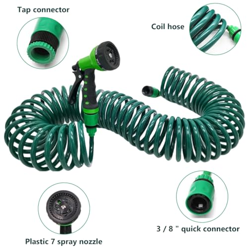HASTHIP® 50ft 15m Garden Hose Pipe with 7 Function Sprayer Gun Expandable EVA Lightweight Anti-Kink Flexible Water 3/8 Quick Connector Sprinkler Home Car Washing Pet Bathing