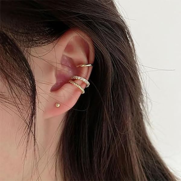 ZIBUYU® 18PCS Ear Cuffs Without Piercing Hoops Earrings for Women Alloy Hypoallergenic Rhinestone Shining Gold Clip Set Friends Gifts Trendy Accessories