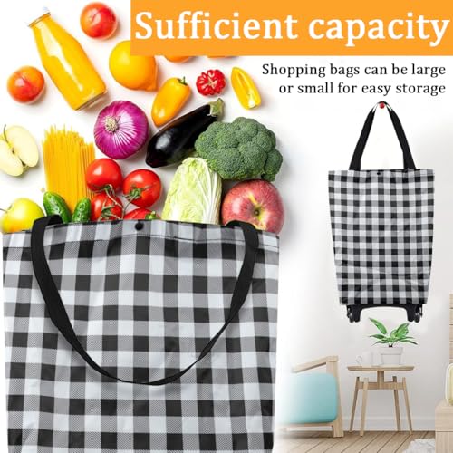 Serplex® Oxford Trolley Shopping Bag Waterproof Foldable Grocery Cart with Wheels & Lifting Handles, 20kg Capacity, Retractable Handle, Fashion Checkered Trolley Shopping Bag