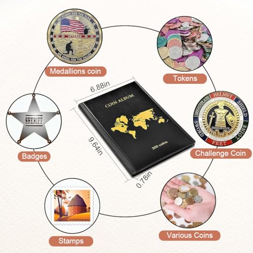 Climberty Coin Collection Album - 300 Pockets Coins Display Storage Case, Collecting Sleeves Organizer Box for Coin Collections Supplies, Money Currency, Medal, Emblem, Badges, Stamp