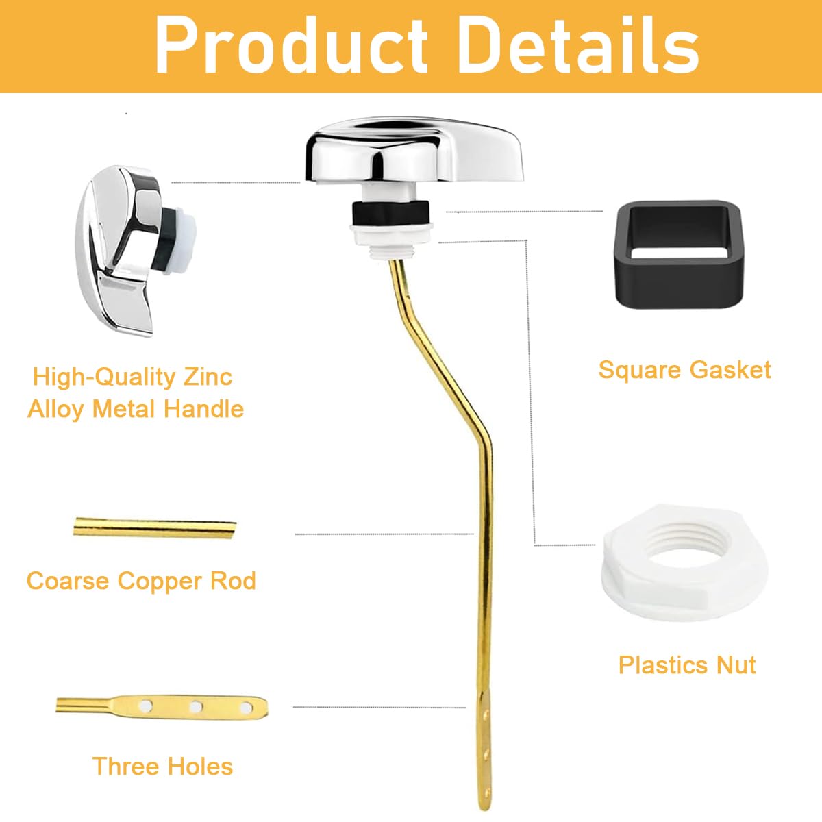 Serplex Toilet Handle Replacement Kit Flush Toilet Handle Replacement Kit Universal Toilet Tank Lever with Stainless Steel Chain Toilet Repair Kit Replacement Toilet Flapper Chain Kit