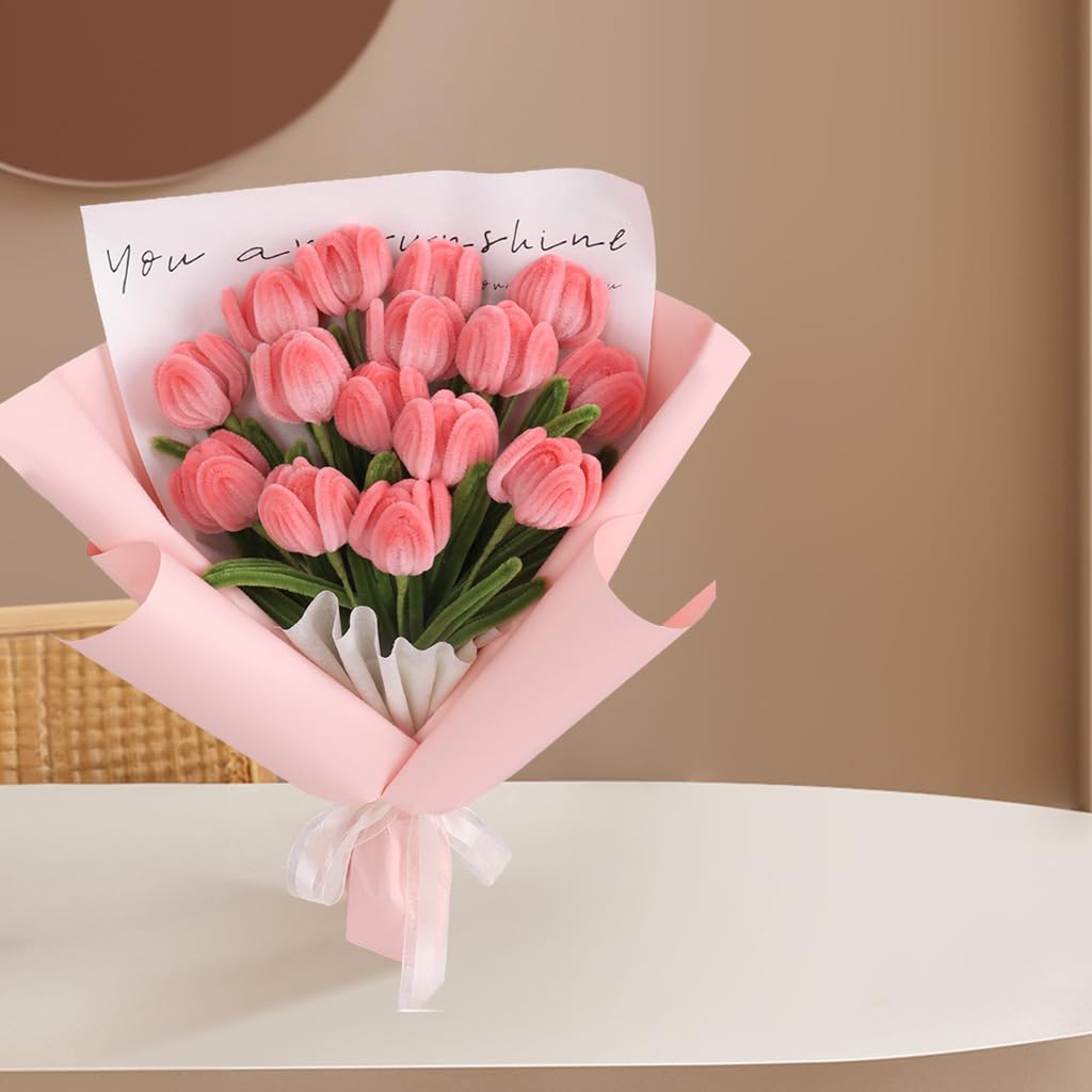 HASTHIP DIY Flower Making Material Kit Plush Wire Crafting Art Tulips Flower Material Kit DIY Wire Craft Art Kit Tulips Flower Bouquet Material Kit DIY Handmade Flower Gift