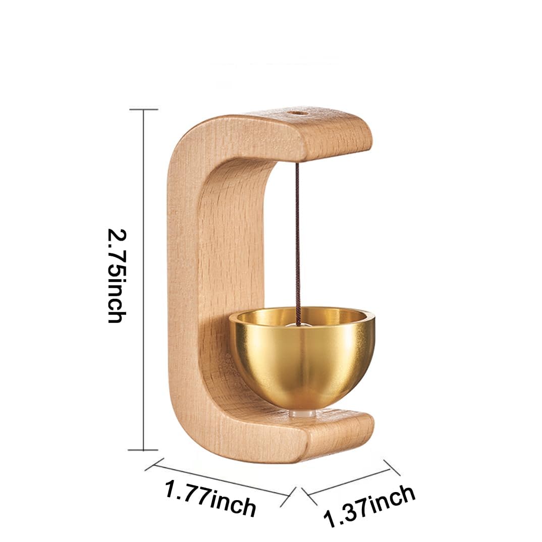 HASTHIP Beech Wooden Door Chime with Brass Bell, Dopamine Door Bell for Home, Self-Adhesive Magnetic Doorbell, Serene Acoustic for Home & Shop, Shopkeepers Door Chime, Ideal Housewarming Gift