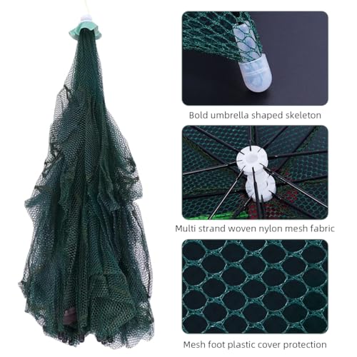 Proberos® Fishing Net Foldable with Reinforced Ribs 24 Holes Automatic Fish Trap Portable Nylon Lobster Crab Cage Basket Tool for Fishing 12 Sides 3 PCS