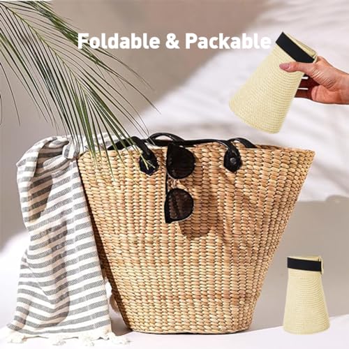 PALAY Straw Hat Sun Hats for Women Wide Brim Beach Hat for Women UV Protection Cap Travel Hat for Women Summer Packable Sun Visor Hat - Beige