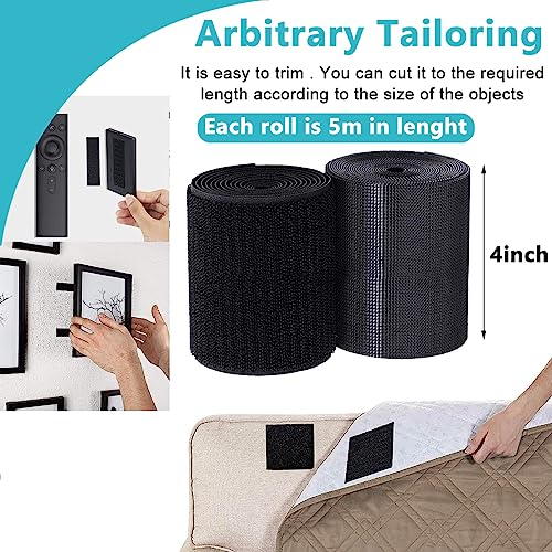 HASTHIP Double-Sided Adhesive, Extra Strong Self-Adhesive Hook and Loop Tape Roll Sticky Back Strip with Strong Adhesive Tape Strip Fastener for Sewing, School, Office, Home, 3.9In x 16.4Ft