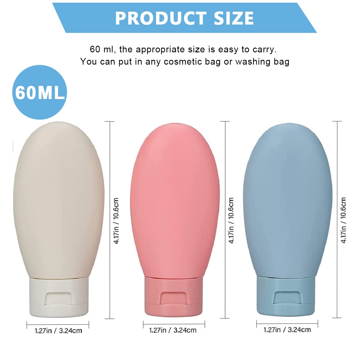 MAYCREATE 3pcs Travel Bottles for Toiletries, 60ML Refillable Plastic Containers with Lid Small Leak Proof Empty Squeeze Bottles Kit for Toiletries, Cream, Gel, Shampoo, Lotion Dispenser