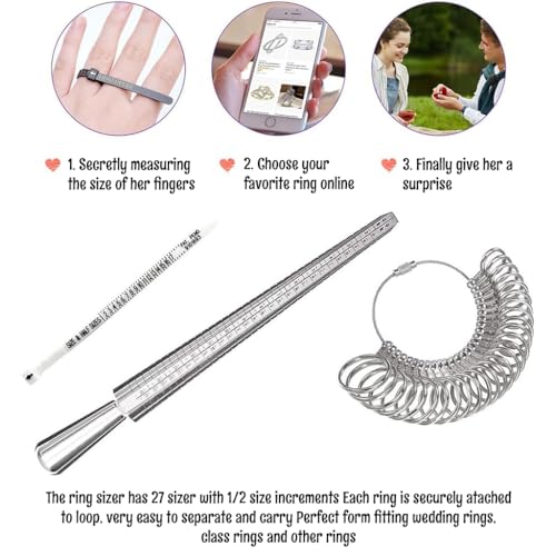 HASTHIP 3Pcs Ring Sizer Measuring Tool Set, Ring Gauges with Finger Sizer Mandrels Ring Sizer Sticks for Jewelry Making