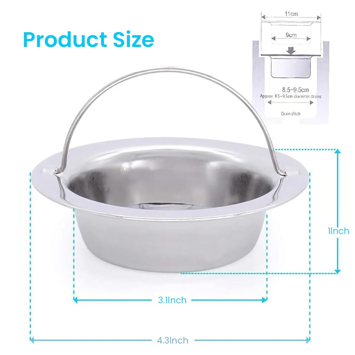 HASTHIP Sink Strainer 2-Pack, 11cm Stainless Steel Kitchen Sink Drain Mesh Basket With Handle, Food Catcher Screen, Sink Stopper for Home Kitchen And Bathroom, Prevents Clogging