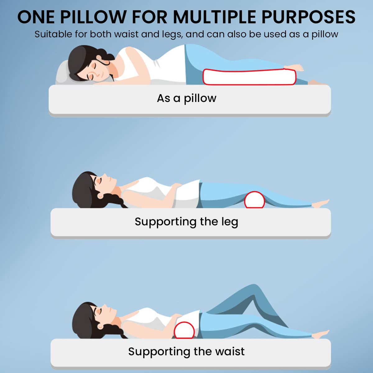 HANNEA Cervical Neck Roll Pillow, Memory Foam Pillow, Cylinder Round Pillow, Pain Relief Neck Pillows for Sleeping Support, Removable Washable Cover