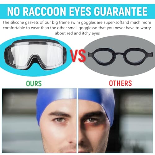 Proberos® Swim Goggles Men Women with Ear Plugs Big Frame Leakproof Swimming Anti-Fog Diving Professional UV Protection 3PCS