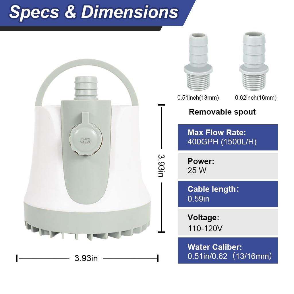 Qpets Submersible Water Pump for Water Changing Aquarium Water Pump 25W Silent Water Pump 1500L/H Large Power Water Pump with Adjustable Flow Valve Submersible Water Pump for Fish Tank, Fountain