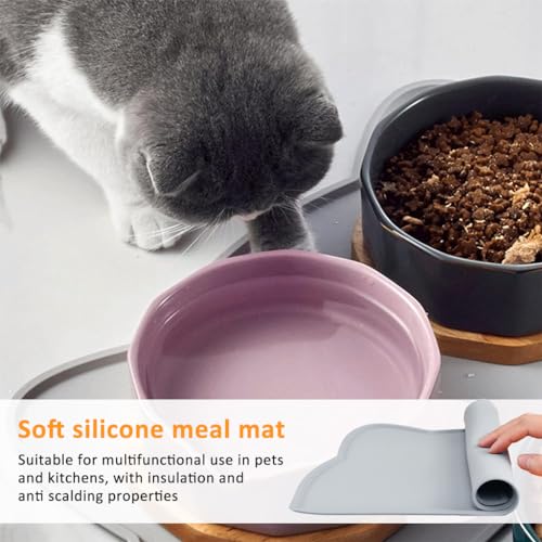 Qpets® Pet Feeding Mat Dog Cat Food Silicone Easy Cleaning Anti-Slip Floor Tray Grey 44x24cm 3 PCS