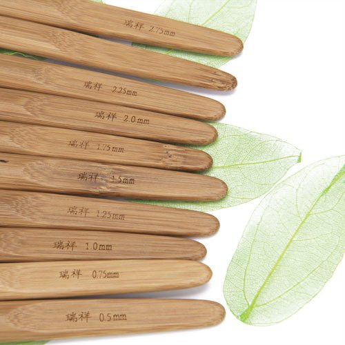 Supvox Imported Set of 10pcs Metal Crochet Hooks with Bamboo Handles 0.5-2.75mm