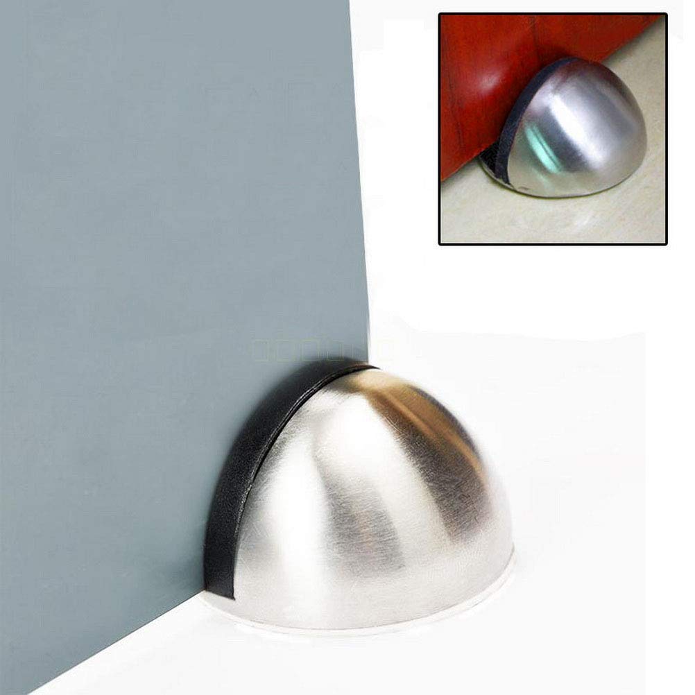 HASTHIP 4 Pieces Stainless Steel Floor Door Stopper, Oval Floor Mounted Half Moon Door Stop with Screws and Glues (Non-Magnetic)